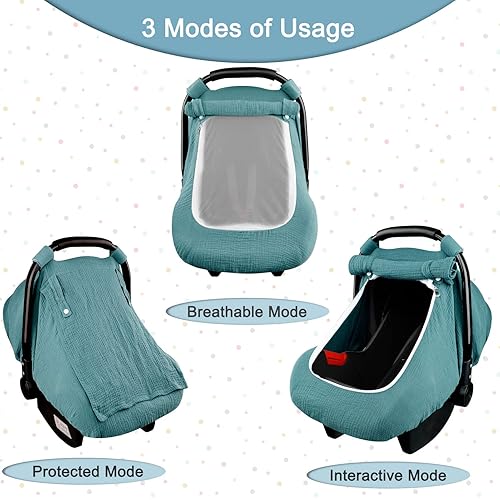 Miniatura 5 de Fundas de asiento de automóvil de muselina para bebés, funda de asiento de automóvil de verano para niños y niñas con ventana transpirable, toldo