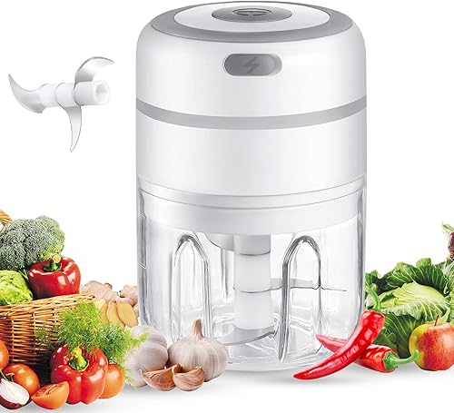 Picadora eléctrica de ajo y cebolla, trituradora de ajo eléctrica portátil con carga USB, picadora de alimentos con 3 cuchillas afiladas, procesador