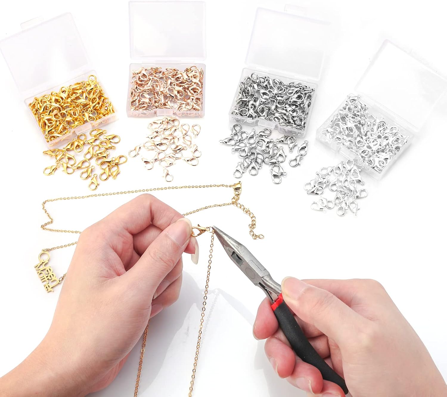 100 Pieces 12x6mm Silver Lobster Clasp Set Lobster Claw Clasps for Jewelry Making and Bracelets for DIY Craft Earring Necklace Bracelet Pendant Choker Jewelry Making Findings and Key Ring Chain - Image 4