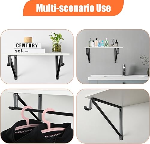 Vista 11 de Paquete de 10 estantes de armario resistentes y soportes de barra, soportes de estante de armario montados en la pared, soportes de estante