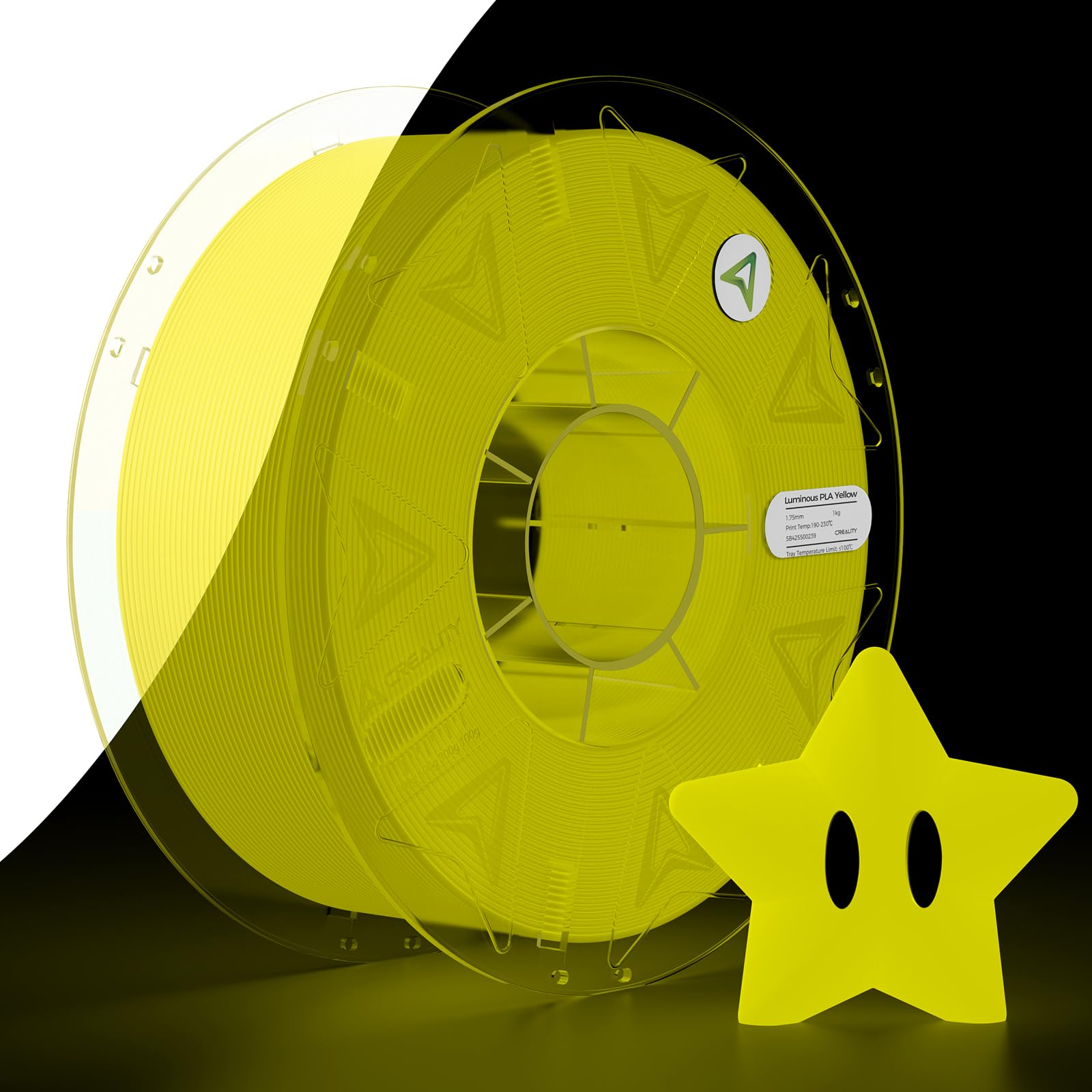 Creality Official Hyper PLA Filament 1.75mm, Glow in The Dark Filament, 3D Luminous PLA Printer Filament, RFID Filament, Best with UV Lamps, Fit Most FDM 3D Printers, 1kg Spool (2.2 lbs) Yellow