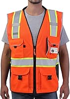 Vista 1 de Neopelta Chaleco de seguridad reflectante de malla naranja, fabricado con cinta reflectante 3M, chaleco resistente con bolsillo para identificación