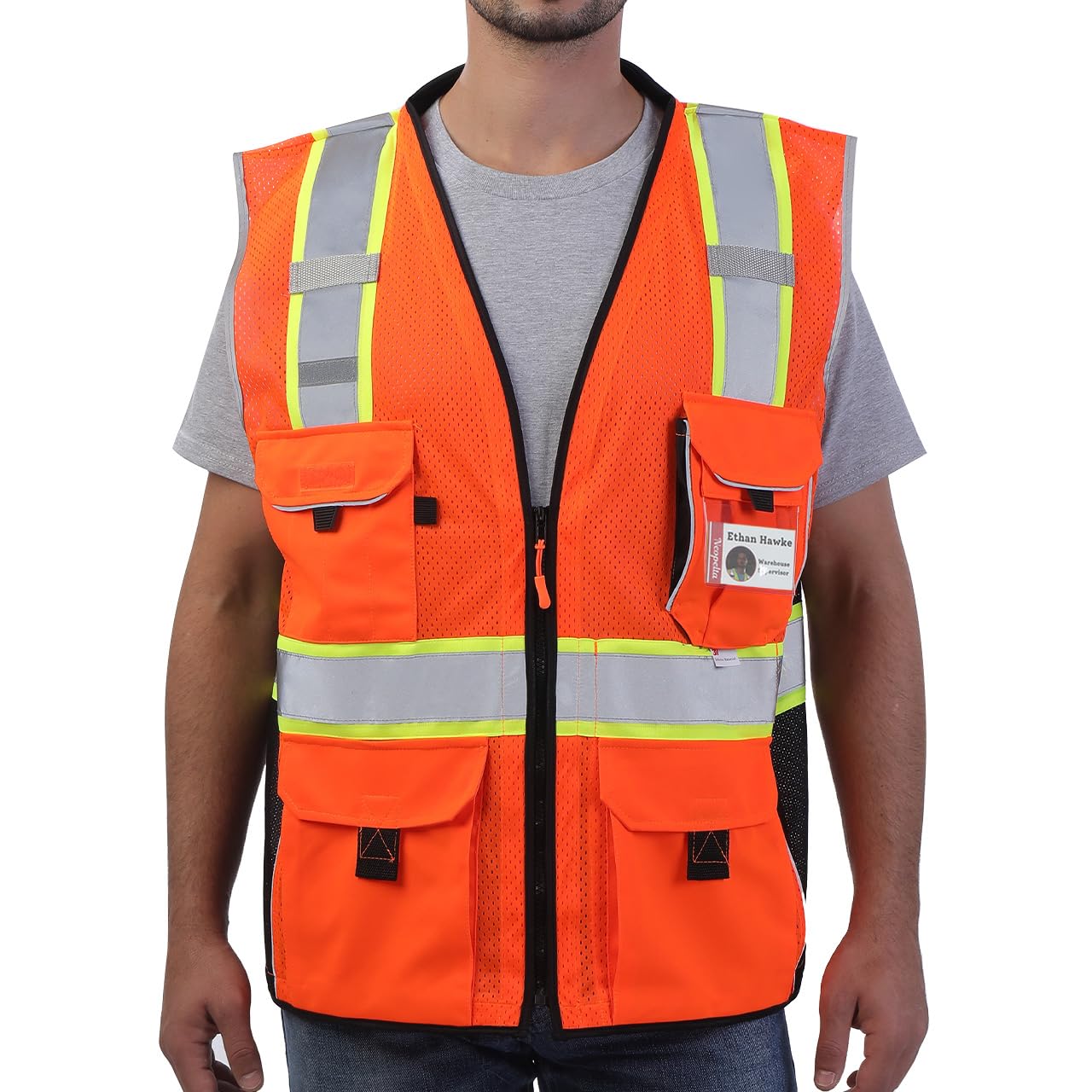 Neopelta Reflective Safety Vest Orange Mesh, Made with 3M Reflective Tape, Heavy Duty Vest with ID pocket, Padded Neck, Orange 3XL