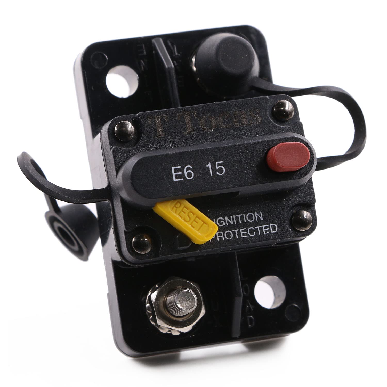 E6 Disjoncteur 15A 12V 24V CC pour Véhicules, Camping-Cars, Bateaux, Systèmes Solaire et Moteurs de Pêche (Trolling) - Réinitialisation Manuelle, Certifié UL, Étanche, Commutable 15 A