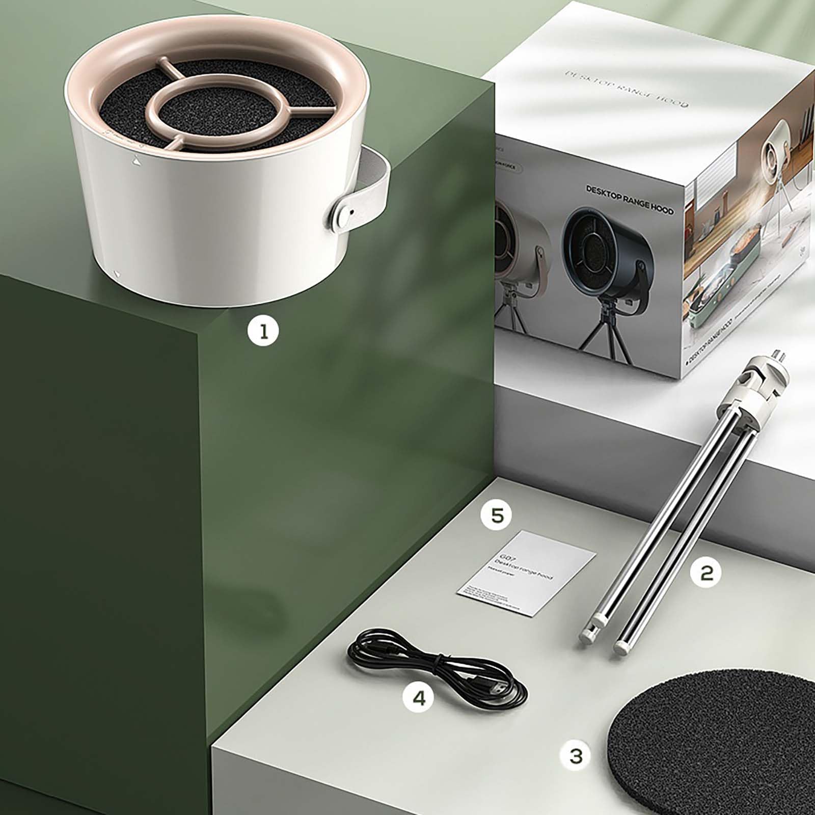 Reem Geafftar Portable Range Hood, Desktop Range Hood with 3 Speed Exhaust Fan, Detachable Polymer Filter, Portable Kitchen Exhaust Fan for Indoor BBQ, Hot Pot, Outdoor Cooking, Camping (Black gray)