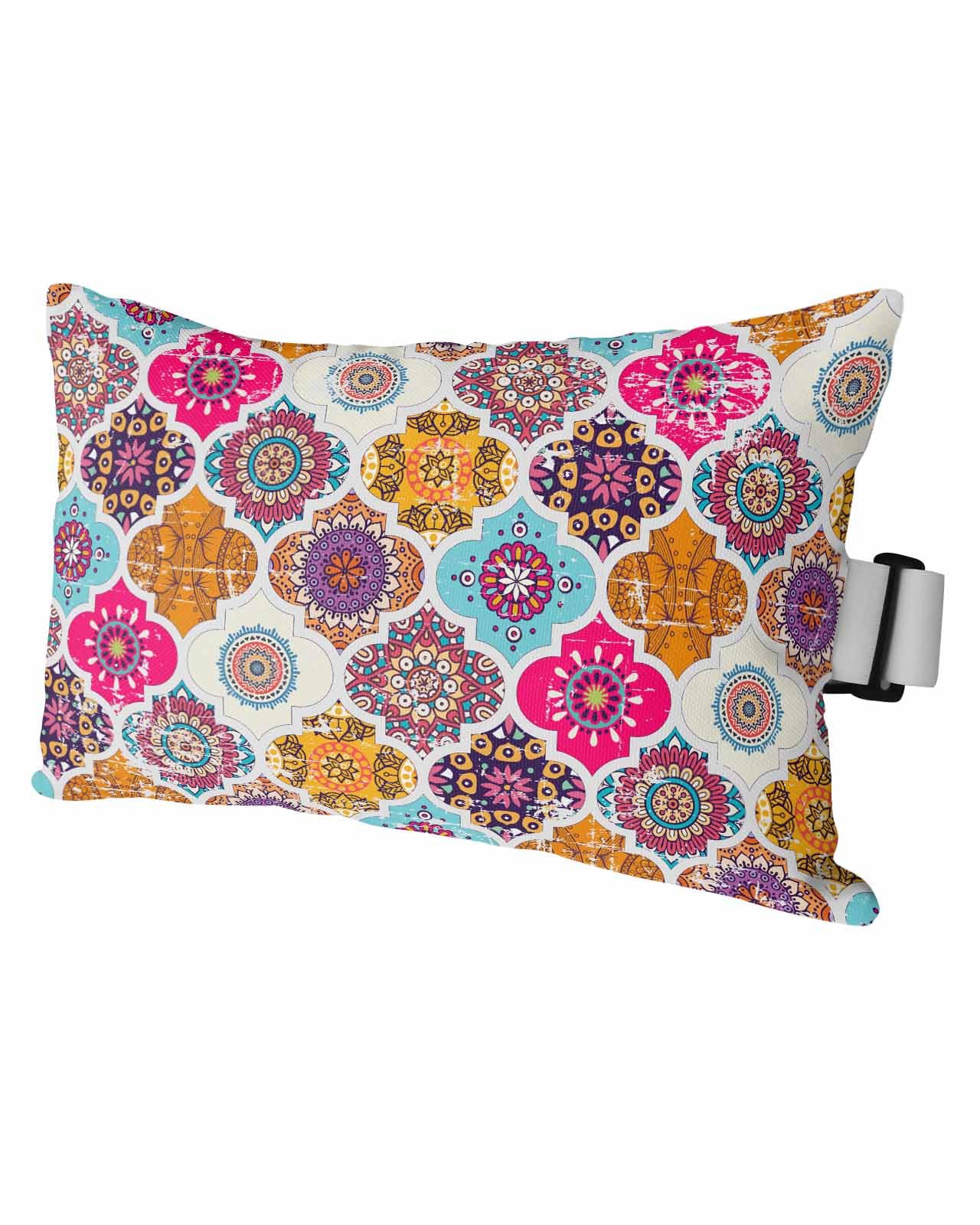 Moroccan Outdoor Beach Chair Pillow Headrest for Chaise Lounge Chair, Recliner Head Pillow Waterproof Pillowcases with Elastic Band & Pillow Inserts 11x16 Bohemian Mandala Retro Colorful Floral