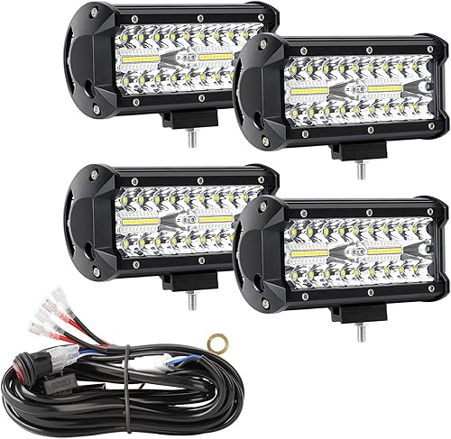 YEEGO DIRECT Barra de luz de 7 pulgadas para camión, luz todoterreno de 240 W, 24000 lm con arnés de cableado (10 pies2 plomos), barra de luz LED