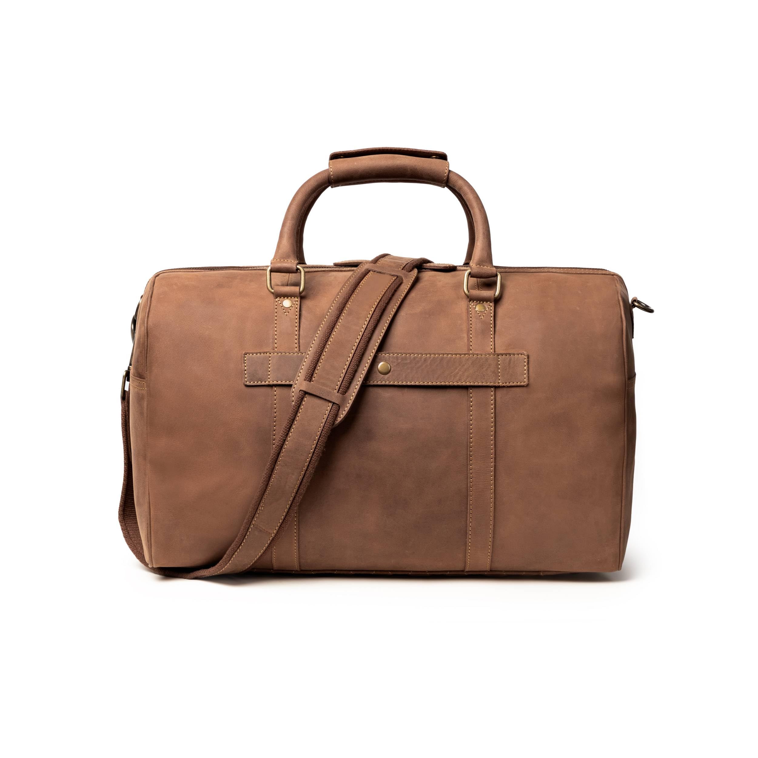 DRAKENSBERG Weekender 'Mitch' – Bolsa de viaje pequeña de piel para hombre y mujer, adecuada como equipaje de mano en avión, 25 l, color marrón Habana, DR00305, Habana-marrón, talla única, Bolsa de