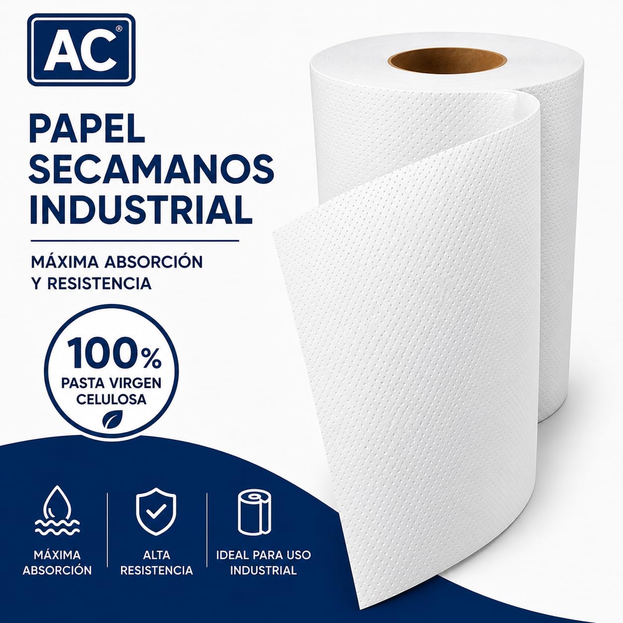 Bobina Papel Secamanos Mecha Laminado Gofrado Doble Capa Pack 6 unidades