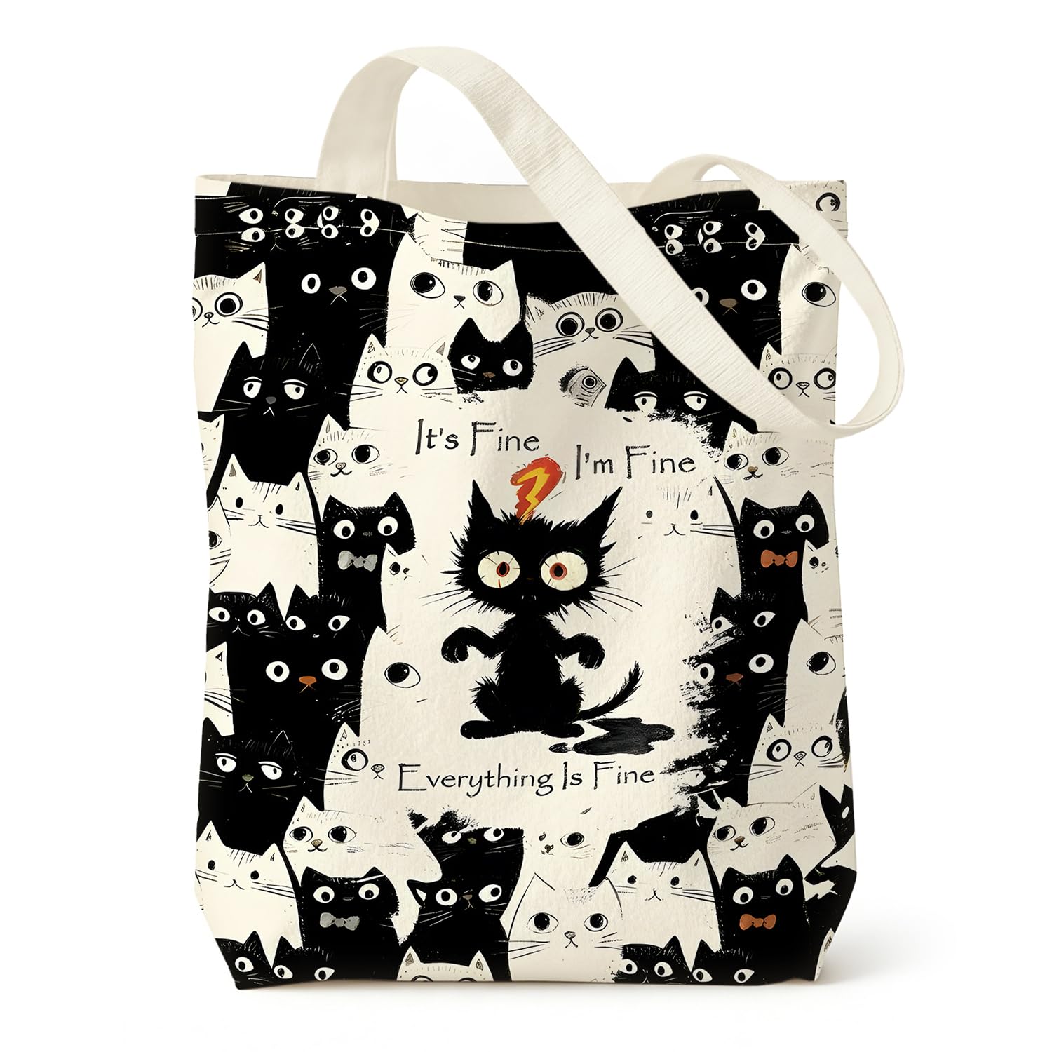 Black Cat Canvas Tote Bags for Women, Reusable Tote Bag for Women, Durable and Foldable Shoulder Bags, Cute Travel Bag for School Gym Work, Animal Lover Gifts for Women Men