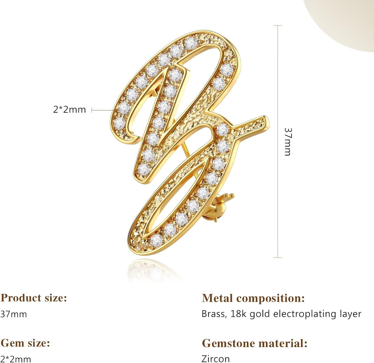 Cicy Bell A-Z Initial 26 Letter Brooch Pins 18k Gold Plated Cubic Zirconia Breastpin Name Personalized Gifts for Women Men - Image 6