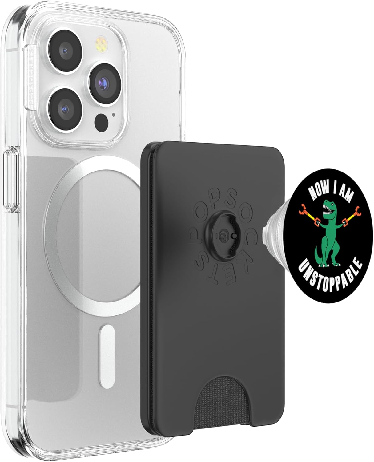Now I Am Unstoppable Funny T-Rex PopSockets PopWallet for MagSafe
