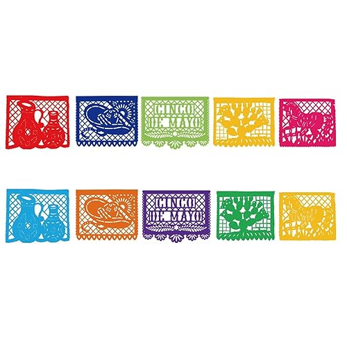 Papel Picado en Plástico 5 de Mayo Multicolor - Decoración para el 5 de Mayo - Decoración de Fiesta - Tiras de 5 metros (5 piezas)