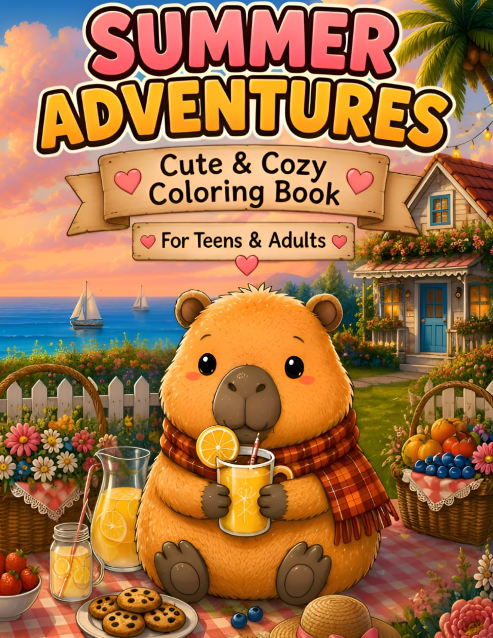 Cozy Summer Adventures Capybara Coloring Book: 50 Cozy and Relaxing Summer Scenes for Teens & Adults Featuring Cute Gardens, Beaches, Nature, and Peaceful Escapes (Cozy Capybara Adventures)