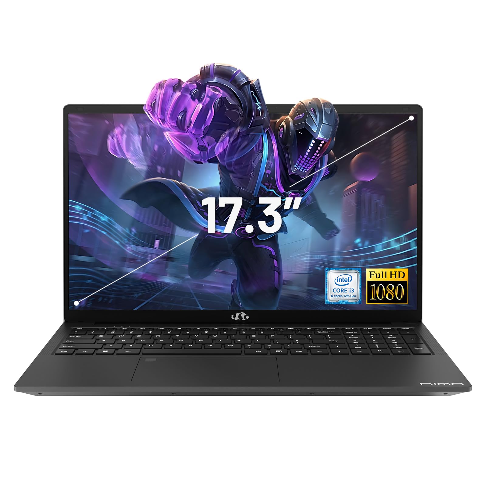 NIMO 17.3" IPS FHD-Laptop, Intel 6 Cores i3-1215U 8GB RAM 256GB SSD (Beat Ryzen 5 7520U, Up to 4.4GHz) Computer with 65W GaN Type C Backlit Keyboard Fingerprint, for Home Student and Business Gray