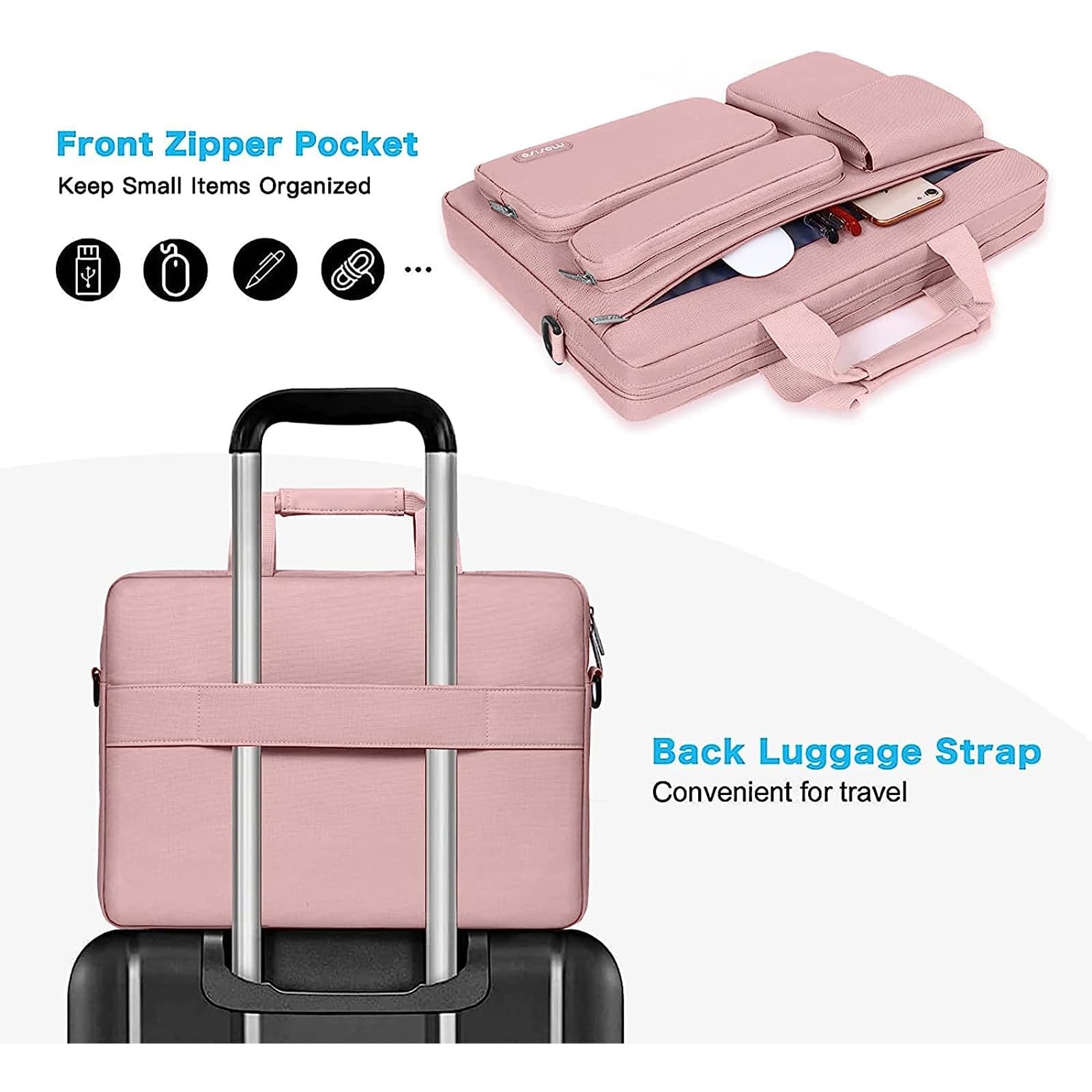 Borsa Per Laptop MOSISO Quiltata Rosa - Compatibile MacBook Air 15 E Pro 16, Notebook 15-16 Pollici