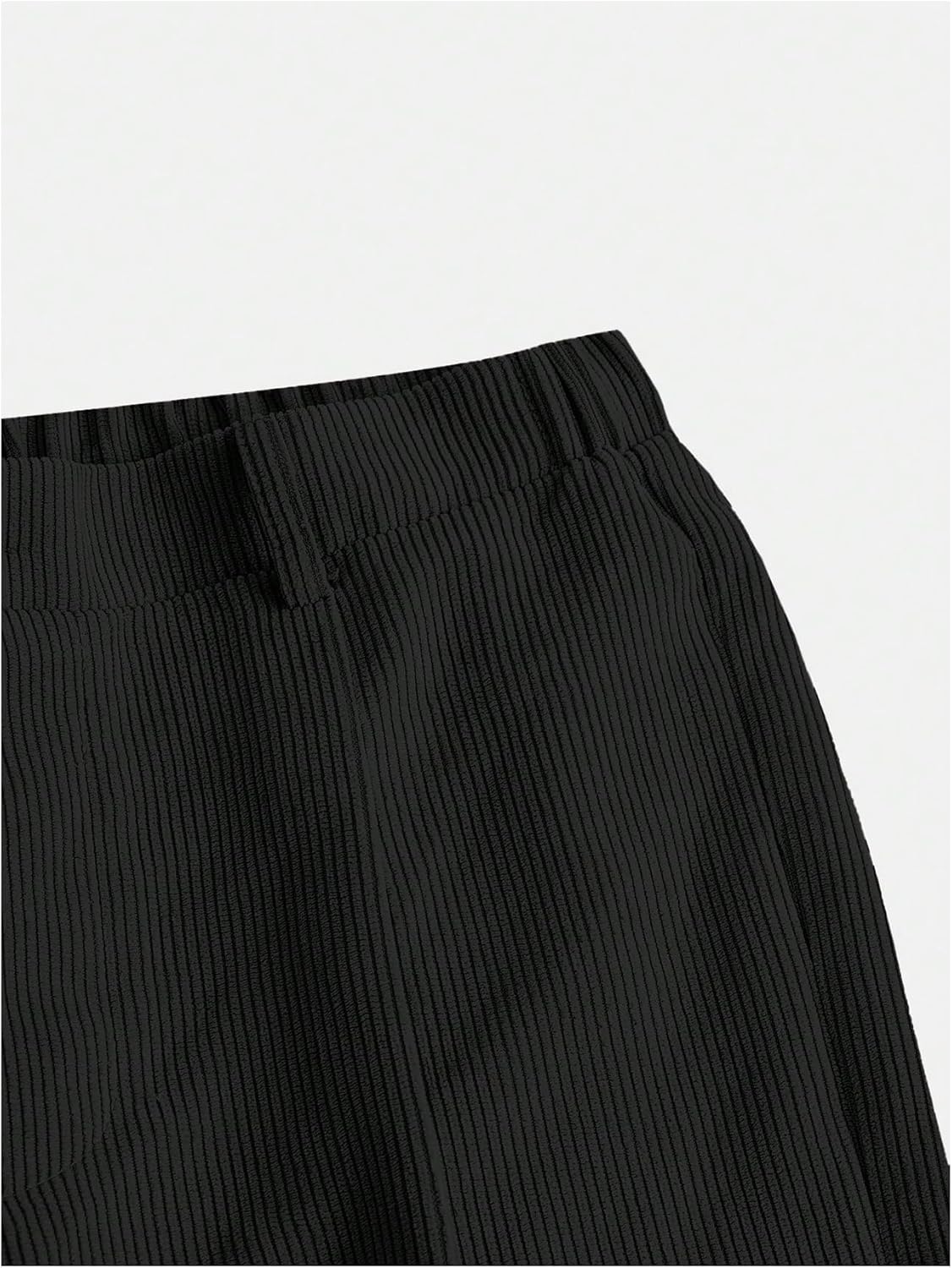 OYOANGLE Girl's Casual Wide Leg Loose Long Button Pants Elastic Waist Pleated Trousers with Pockets - Image 3