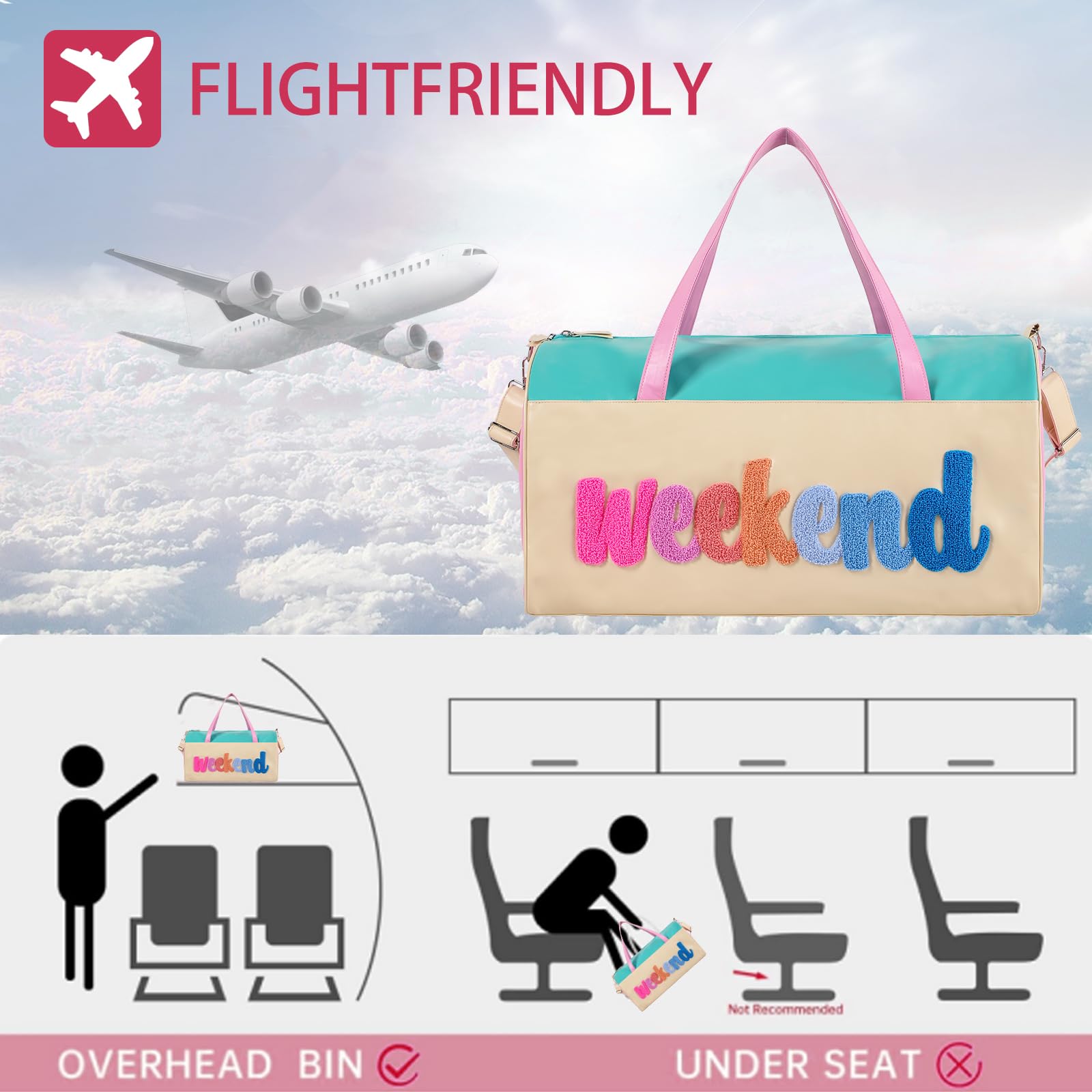 DYSHAYEN Borsone da viaggio in ciniglia con lettera grande borsa da viaggio in pelle PU Weekender borsa da notte per le donne borse da viaggio Tote, Weekender