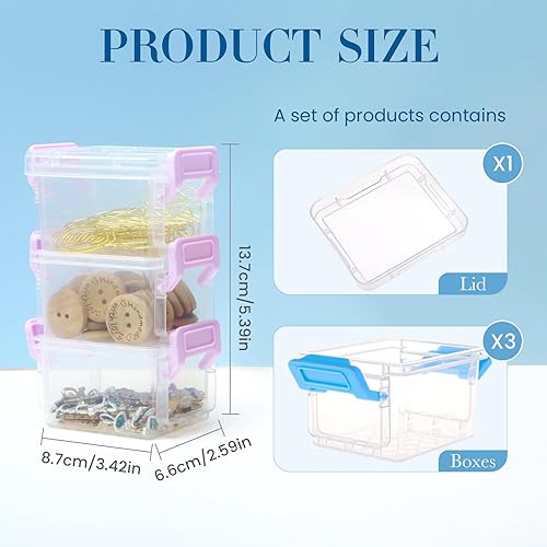 Miniatura 2 de ISKYBOB Paquete de 6 contenedores pequeños de almacenamiento con tapas, 3.3 x 2.1 x 1.7 pulgadas, mini contenedores de plástico apilables de
