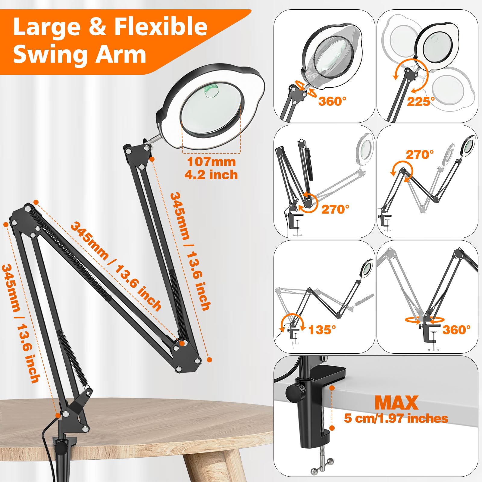 Lampada Con Lente D'ingrandimento 15X/10X - Luce LED Regolabile Per Lettura E Lavori Di Precisione - Foto 2