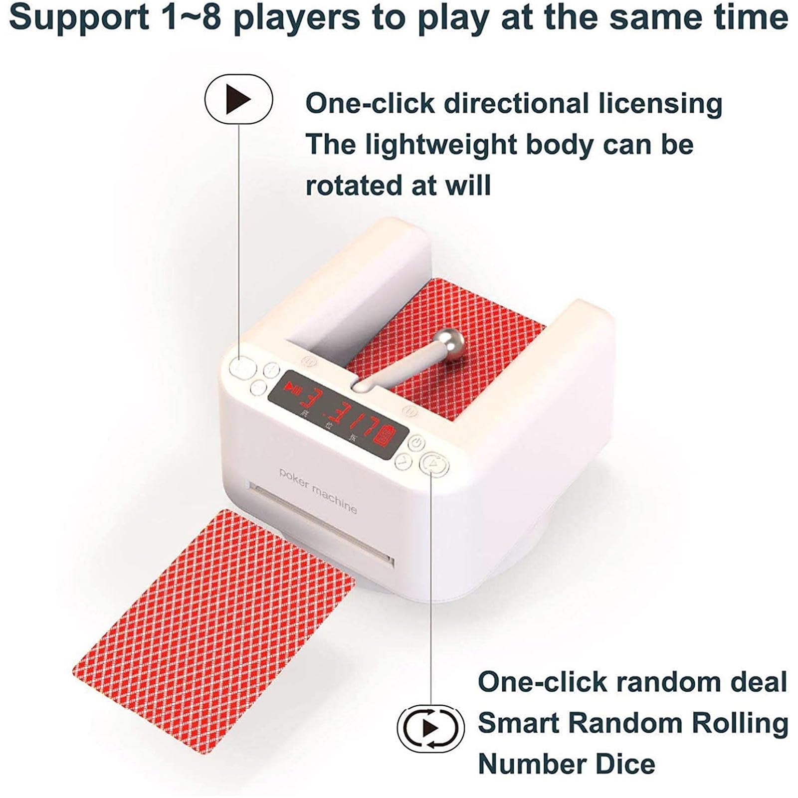 Distribuidor de tarjetas totalmente automático con rotación de 360° y pantalla digital LED para reuniones sociales y juegos de póquer