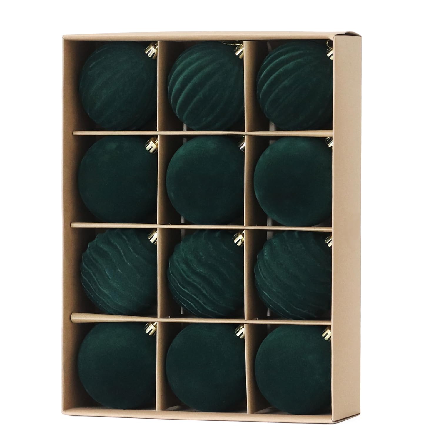 3.15inch Velvet Christmas Ornaments for Xmas Tree, 12 pcs Flocked Christmas Balls Set Assortment for Holiday Decor,Green