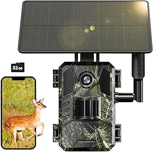 SEHMUA Cellular Trail Cameras Built-in 4G LTE SIM Card with 32GB, Live Streaming 3rd Generation Solar Trail Cam 0.2s Trigger Time No Wi-Fi IP66 Waterproof for Wildlife asin的图片