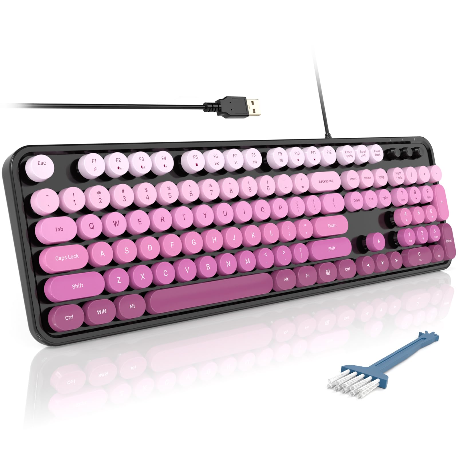 MOFII Computer Keyboards Wired, Plug Play USB Full Size Typewriter Keyboard, Cute Colorful Aesthetic Keyboard with Foldable Stands for Windows PC Laptop (Black Pink Gradient)