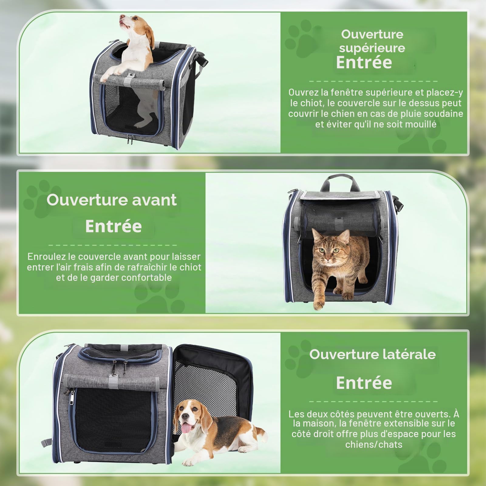 Panier de vélo pour chien en tissu Oxford extensible et respirant, sac à dos avec 4 fenêtres en maille pour petits chiens et chats