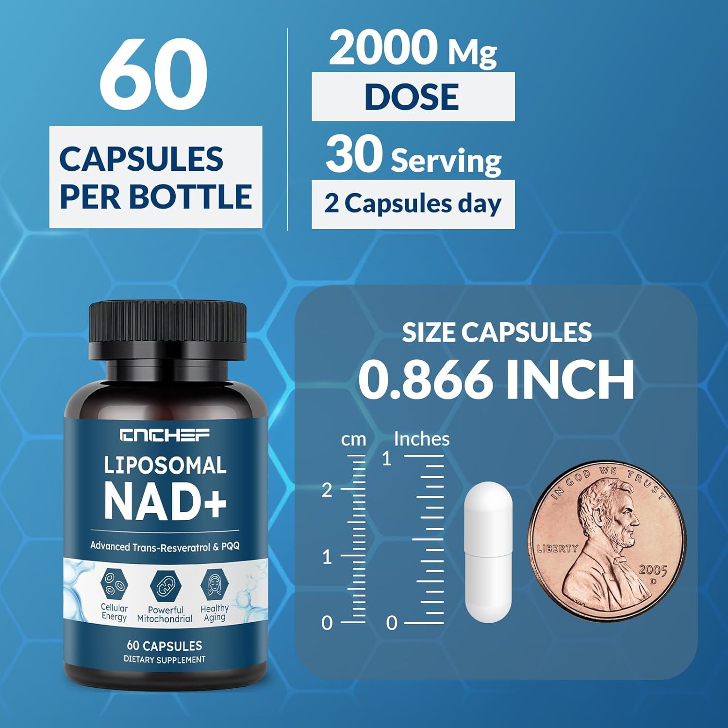 Liposomal NAD Supplement -1000mg, NAD Resveratrol Supplement for Women & Men with Nicotinamide Riboside, Resveratrol, PQQ & TMG, NAD Plus Boosts NAD+ Levels, Anti-Aging & Brain, 60 Capsules - Image 6