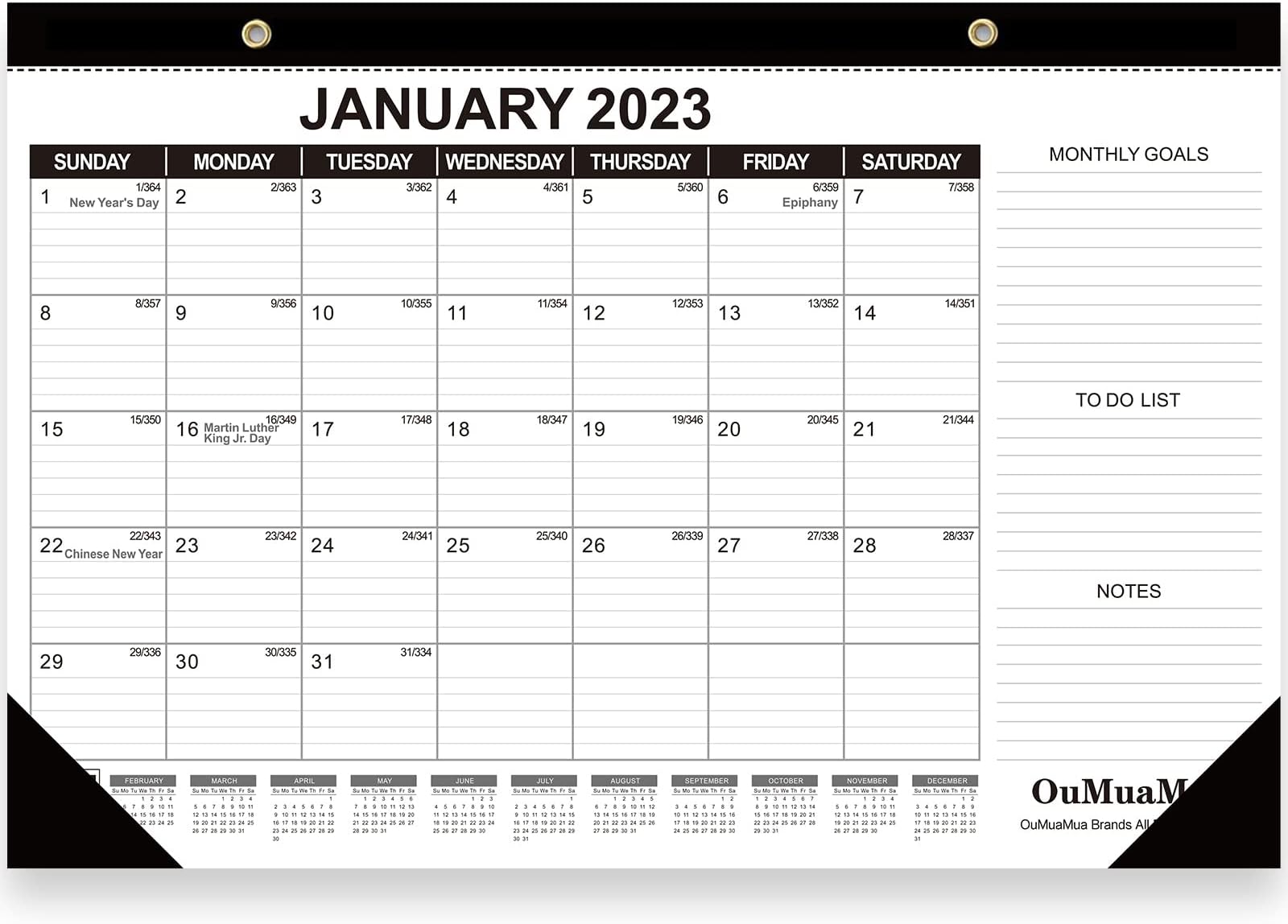 2023 Desk Calendar: Monthly Pages 17 x 11-1/2 Inches Runs from January 2023 to June 2024 - 18 Monthly Desktop Calendar with Julian Date, Monthly Goals, To-do List, Notes for Home, School and Office