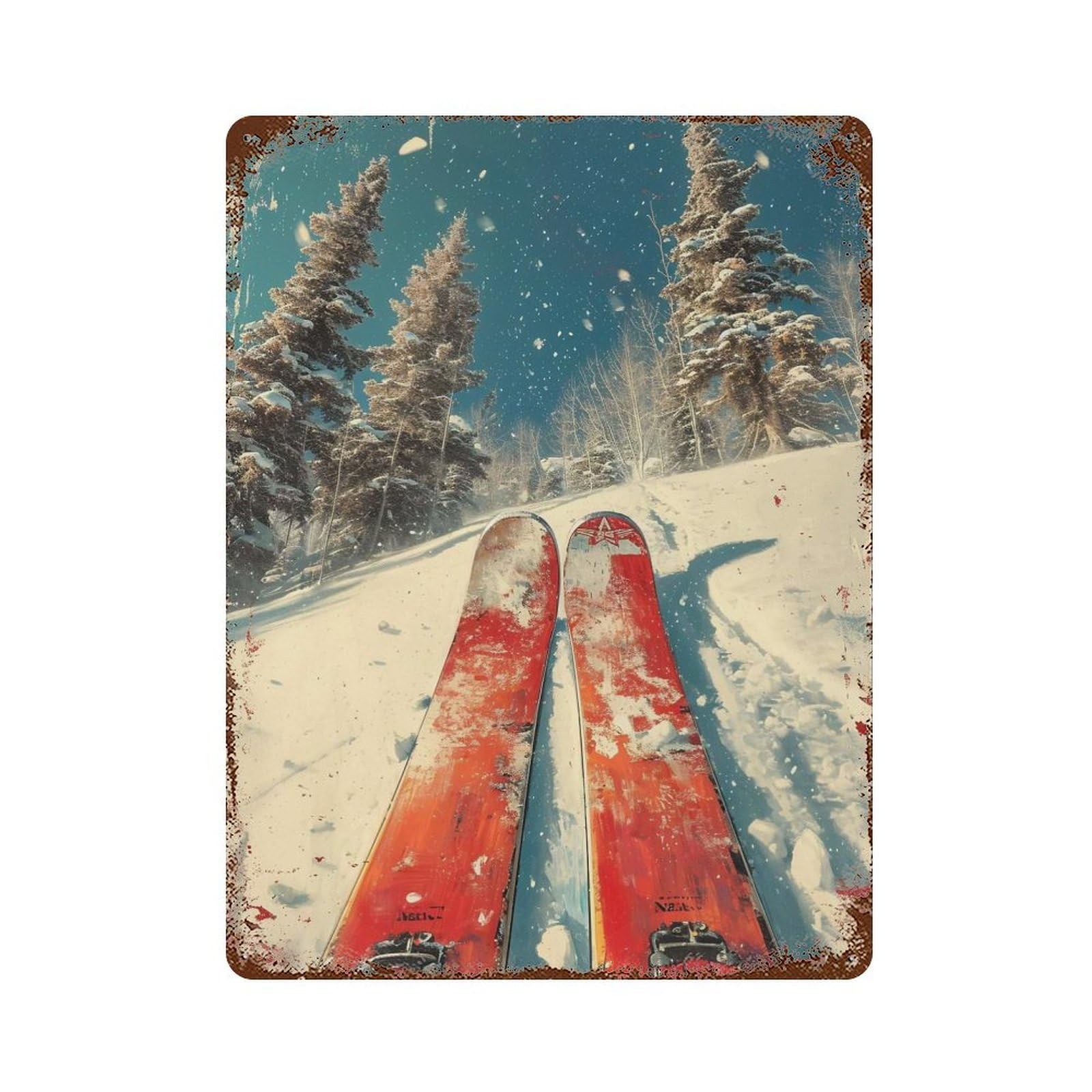 Ski Vintage Skiing Rust Effect Tin Sign 15.7"x11.8", Ideal for Shed, Workshop And Garage Wall Decor