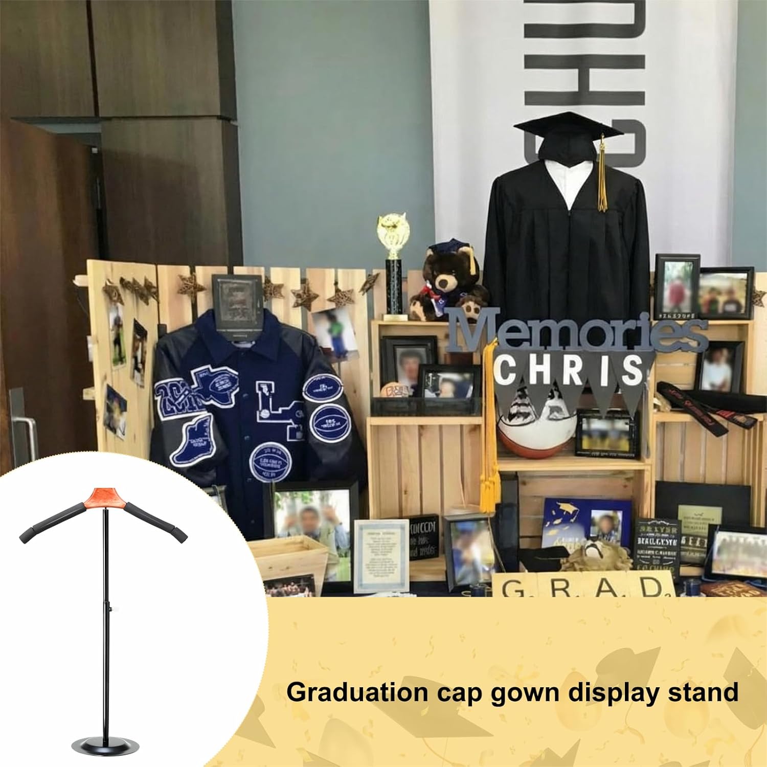 Bucherry Graduation Cap and Gown Display Stand Adjustable 16-27.6 Inch Graduation Gown Jersey Display Rack Shirt Mannequin Stand for Grad Clothing Dress Party Supplies