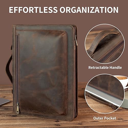 Miniatura 3 de Cuaderno de notas de piel de caballo loco vintage hecho a mano (A4), organizador de negocios con asa, para iPad ProMicrosoft Surface Protableta de