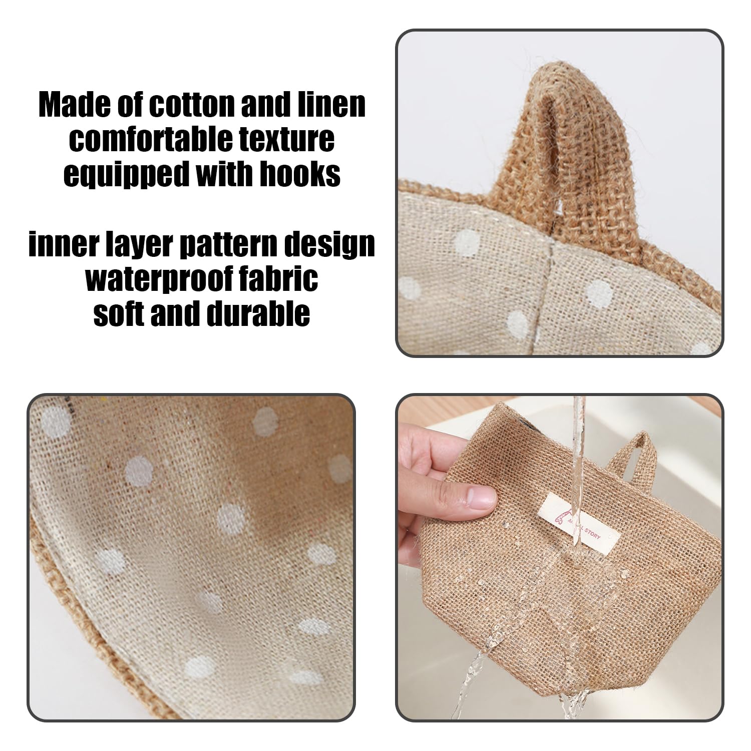 Lot De 4 Petits Sacs De Rangement En Lin Avec Crochets - Paniers Muraux Décoratifs Rangement Petit Objet Déco