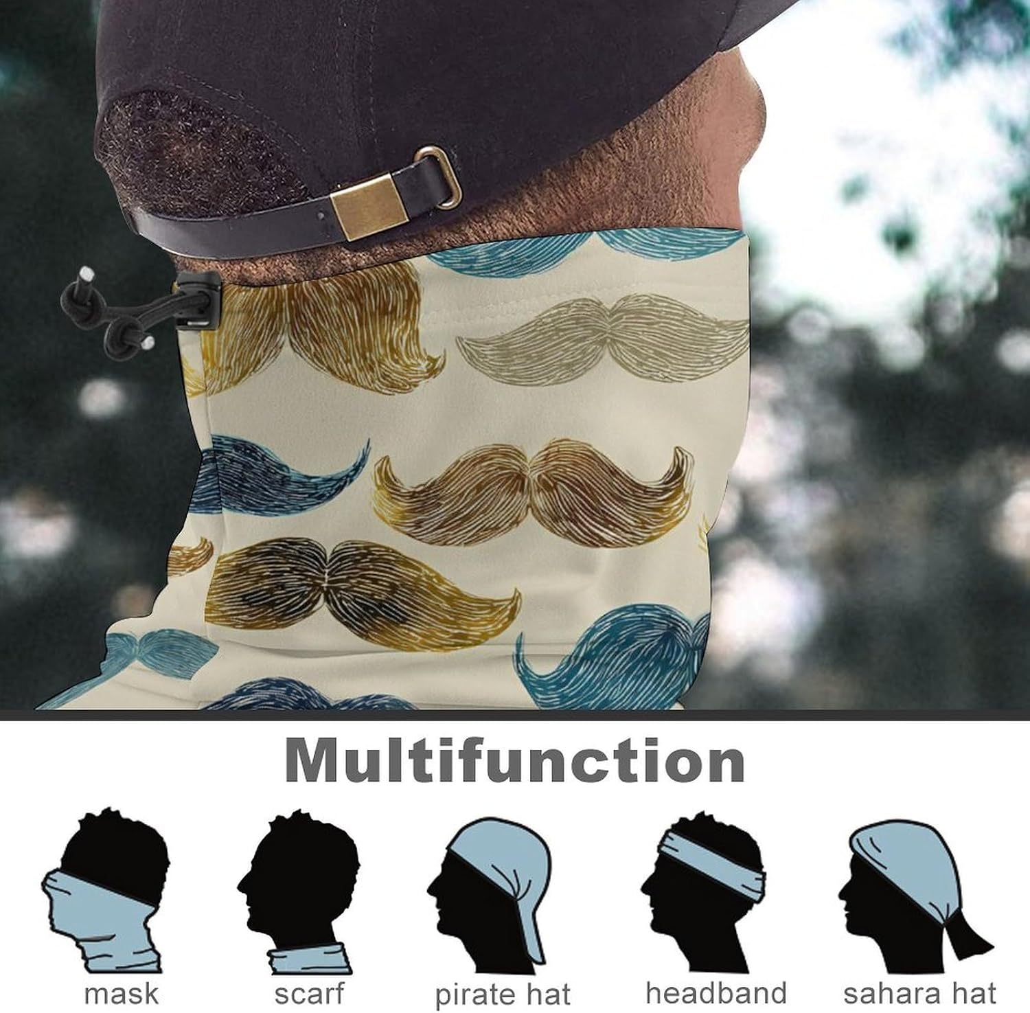 Mustaches Pattern Unisex Neck Gaiter Face Scarf Cover Sun Hoods for Outdoor Hiking Skiing