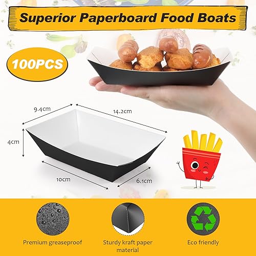 Miniatura 2 de Yinkin 100 bandejas de papel para alimentos, botes, bandejas desechables para nachos de 1 libra, bote de papel kraft para tacos, concesión,