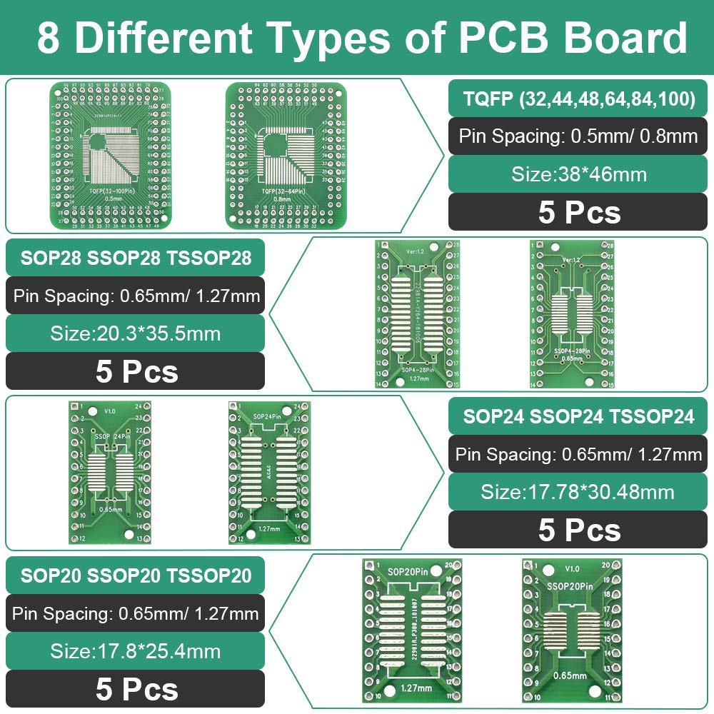 RMENOOR 40Pcs PCB Adapter Board Kit SMD to DIP Adapter Double Sided