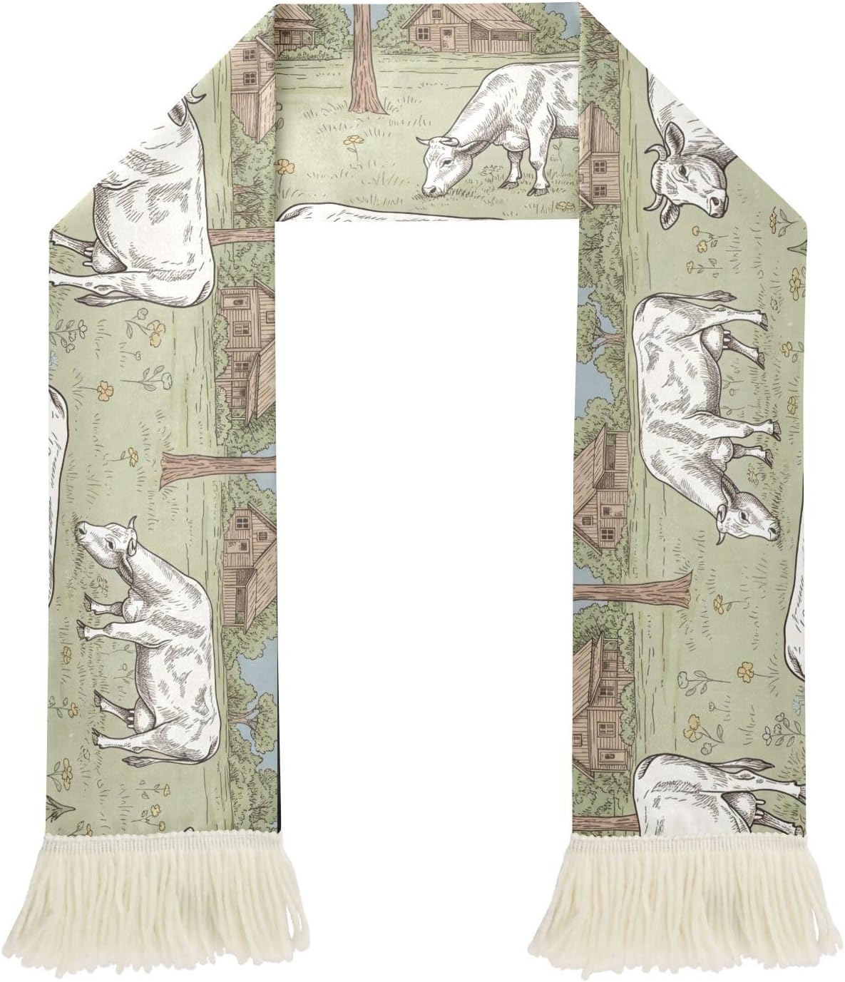 CHIFIGNO Cows Trees White Sports Fan Scarf, Quick Dry Polyester for Wiping Sweat and Display at Games
