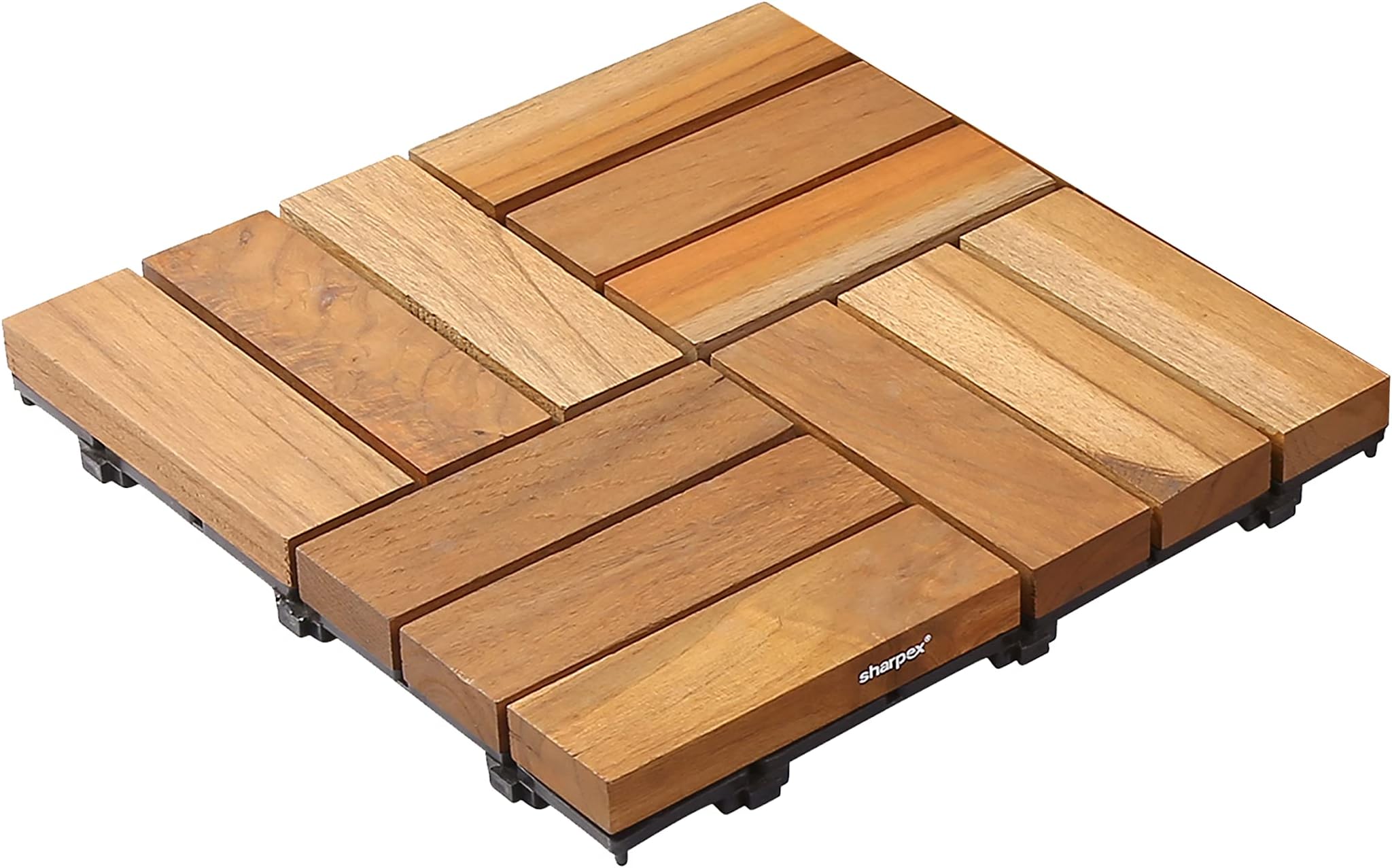 Sharpex Deck Tiles with Interlocking | 6 Piece Teak Wood Floor Decking Water Resistant Tile for Balcony, Terrace, Garden, Poolside | Quick Flooring Solution for Indoor/Outdoor (Brown, 6 Piece)