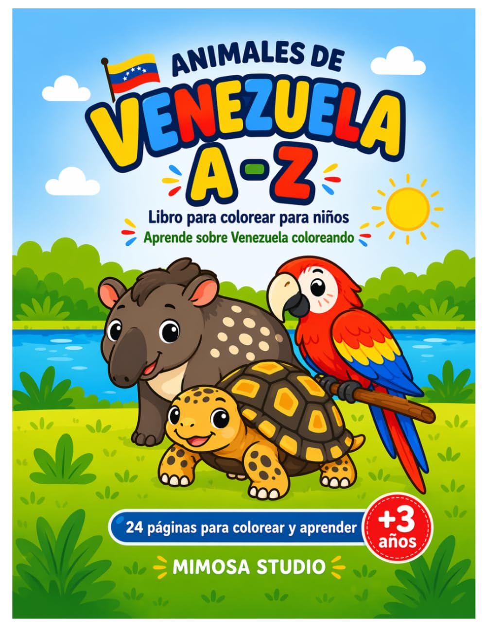Animales de Venezuela A-Z para colorear: Libro infantil de páginas grandes y fáciles para colorear con animales venezolanos de la A a la Z