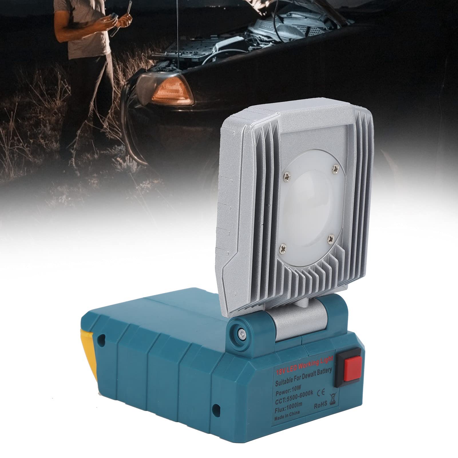 narzędziowa LED Uniwersalna robocza 18 V 1000 lm o wysokiej jasności, regulowana robocza z radiatorem ze stopu aluminium, na place budowy i projekty DIY, kolor szary niebieski