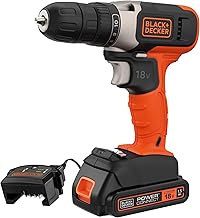 BLACK+DECKER 18V Cordless 37Nm Torque Drill Driver with LED Worklight, 1.5Ah Battery & Charger, BCD001C1-GB