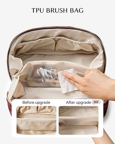Miniatura 185 de EACHY - Bolsa de maquillaje de viaje, bolsa de cosméticos de gran capacidad para mujeres, portátil, impermeable, bolsa de aseo plana abierta