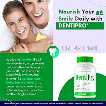 Dentipro Dental Health Capsules, Dentipro for Teeth and Gums Supplement Pills - Maximum Strength, Advanced All Natural for Fresh Breath Dental Wellness, Denti Pro Oral Health Reviews (2 Pack)