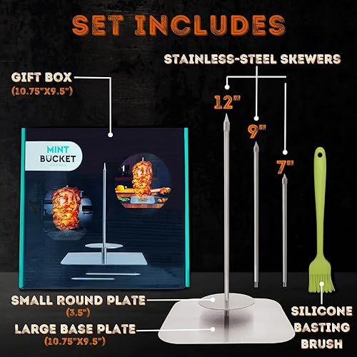 Miniatura 2 de Juego de brochetas verticales de acero inoxidable con cepillo para untar – Brochetas de parrilla para Al Pastor, Shawarma, Kebab, carne de