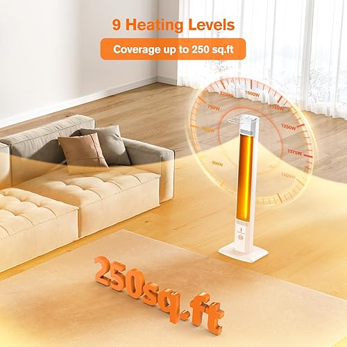 Miniatura 7 de FLOWBREEZE Calentador de patio al aire libre, calentador infrarrojo de 42 pulgadas con control remoto, 9 niveles de calor, temporizadores 9H,