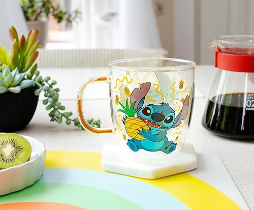 Miniatura 3 de Disney Lilo & Stitch - Taza de cristal con mango de purpurina  Taza de café para expreso, té de leche Boba  Capacidad para 14 onzas