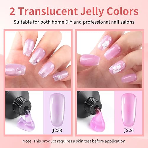 Miniatura 2 de BQAN Poly Gel de uñas, 2 colores de gelatina (1.08 onzas líquidas) con solución antideslizante y cepillo, sin levantamiento de poco olor, para