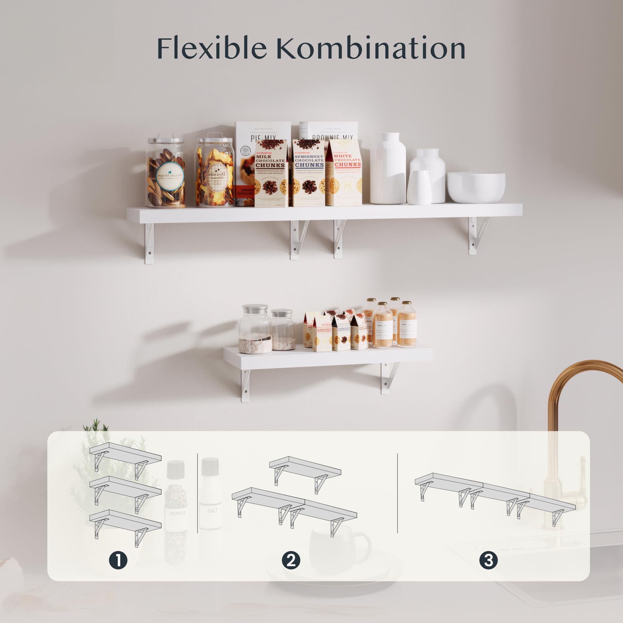 FLEXISPOT Wandregal Holz 400×150×25 mm – 3er-Set Schweberegal Weiß, Bücherregal aus Holz, 20 kg belastbar, modern & platzsparend Wandboard, dekoratives Hängeregal für Wohnzimmer, Küche, Bad oder Büro